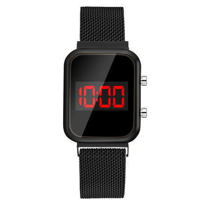 Rectangle LED Digital Luxury Rose Gold Magnetic Mesh Electronic Wristwatches