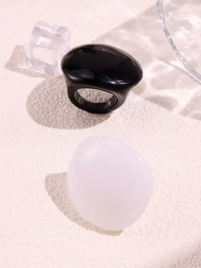 Geometric Minimalist Versatile Black Resin Round Square Statement Ring Set