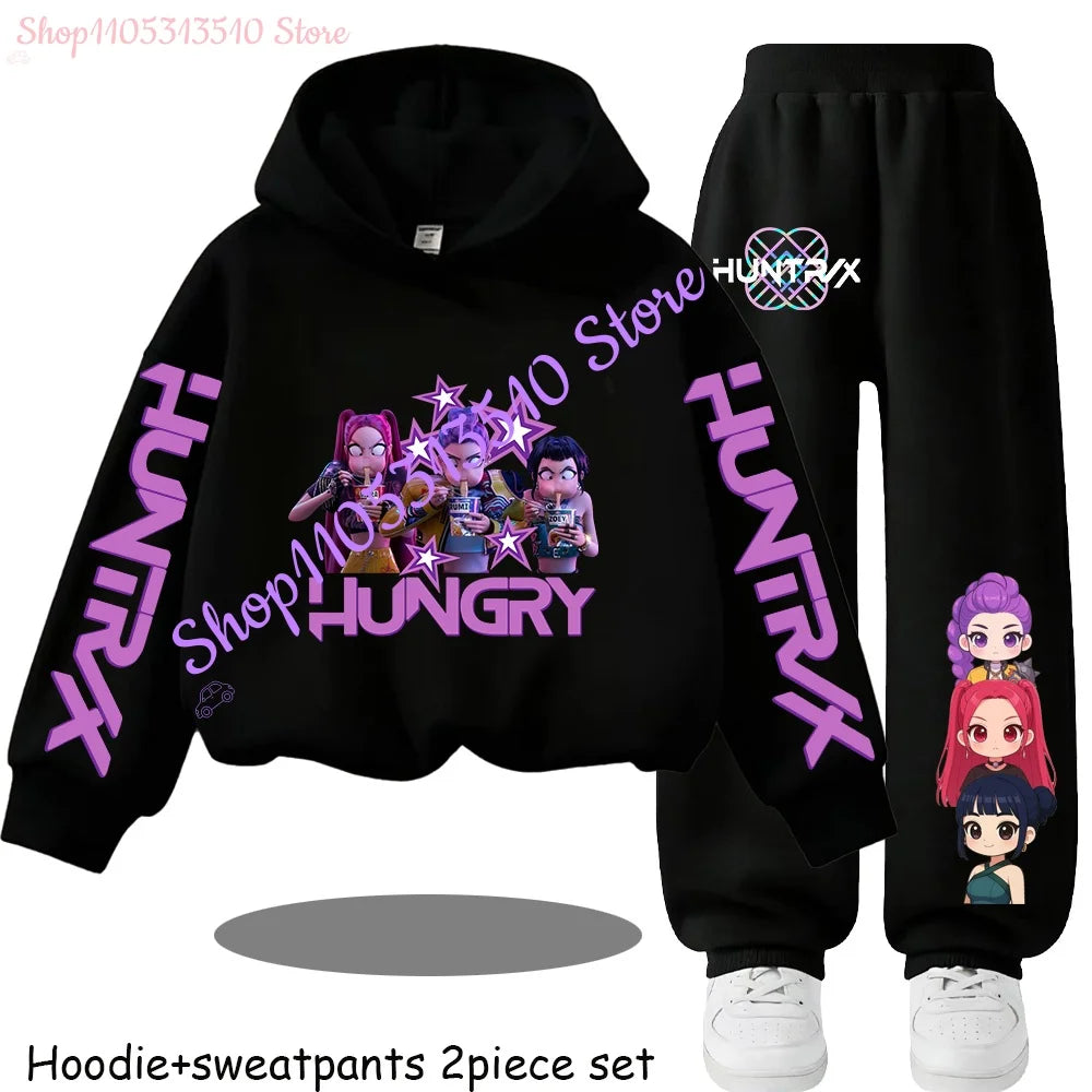 Hooded Mira Rumi Zoey  Girl Cute Casual Sports Cartoon Sweater Set