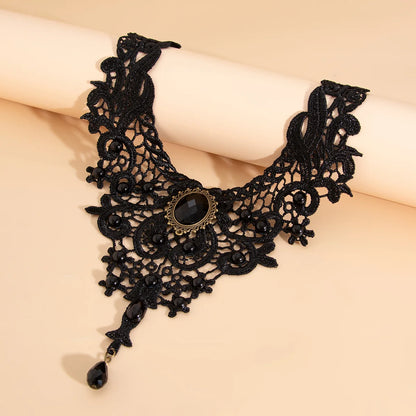 Vintage Gem Black Lace Bead Necklace
