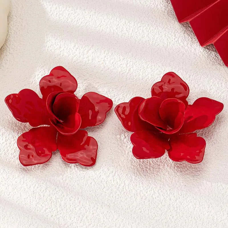 Exaggerated Metal Large Flower Stud Earrings