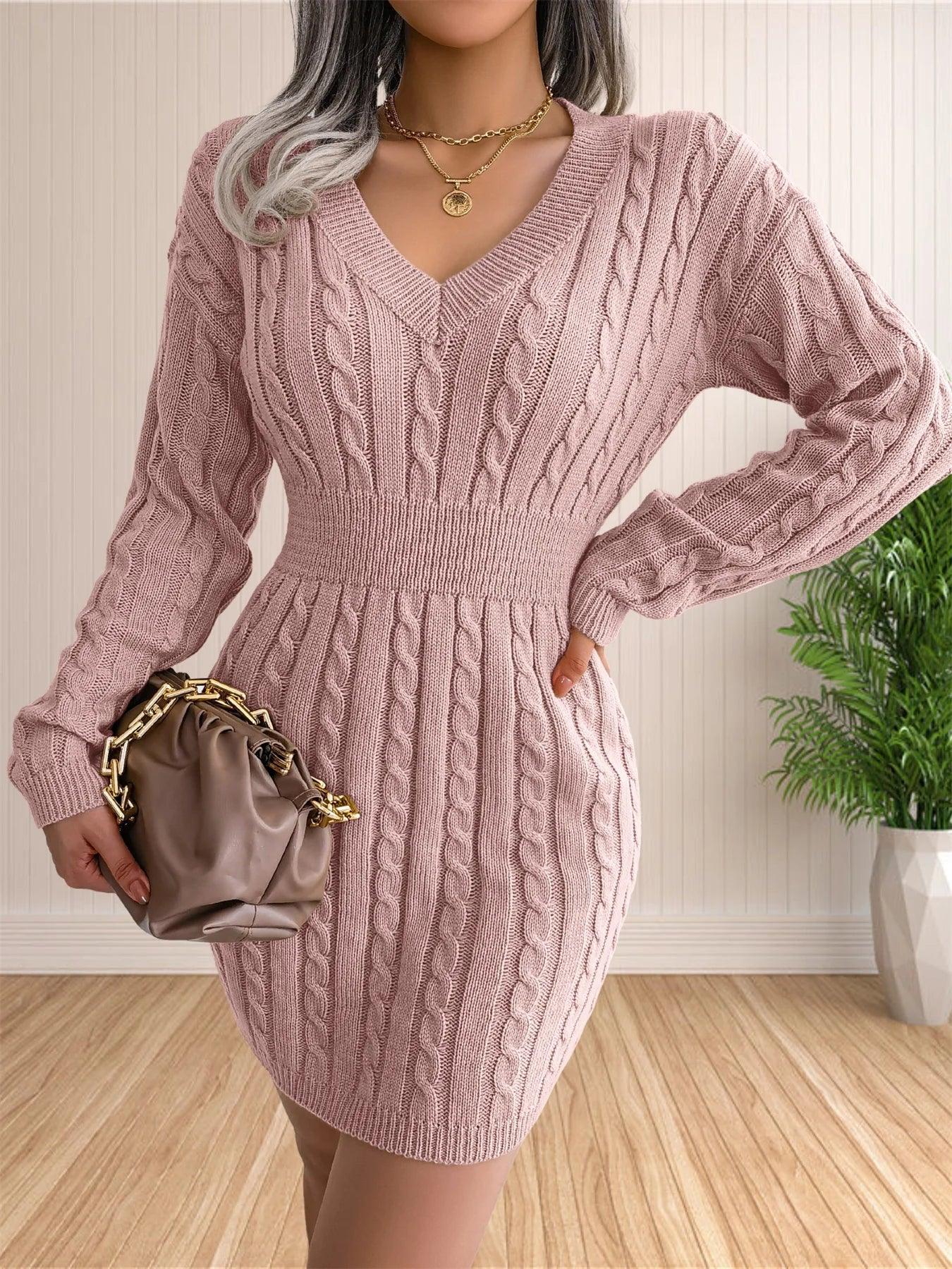 Sweater Cocktail V Neck Knitted Dress