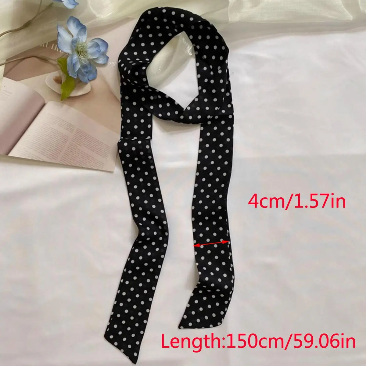 Narrow Long Scarf Polka Dot Tie Bag Ribbon Headband Choker
