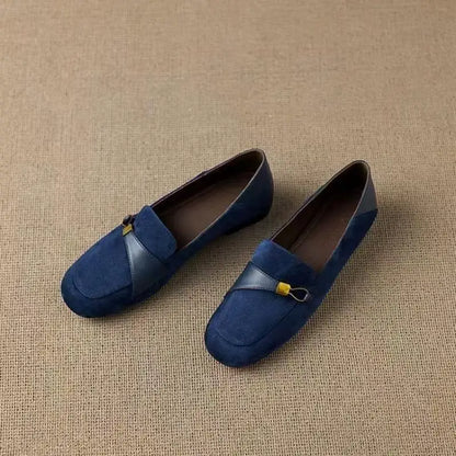 British Style Suede Square Toe Loafers Metal Decor Low Heel Pumps Shoes