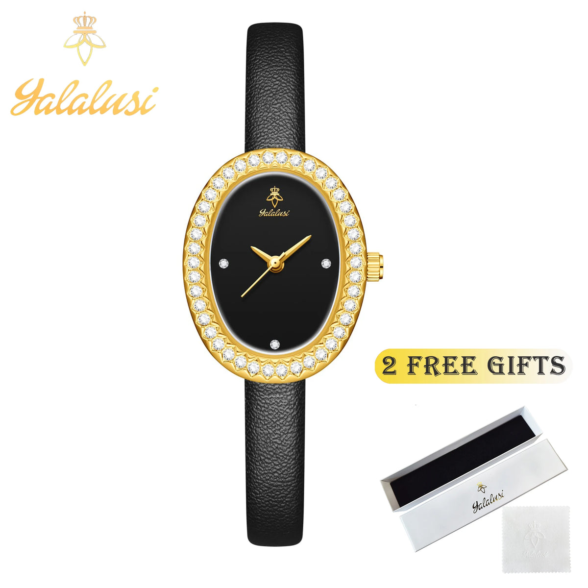 Water-Resistant Quartz A Luxurious Diamond-Set Leather Strap Bracelet Watch