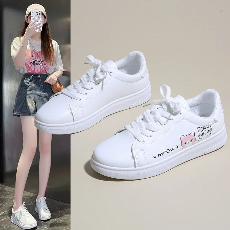 Breathable Vulcanized Cute Cat Cartoon Lace Casual Sneakers