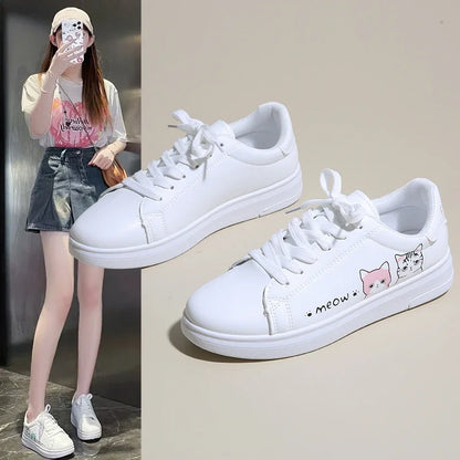 Breathable Vulcanized Cute Cat Cartoon Lace Casual Sneakers