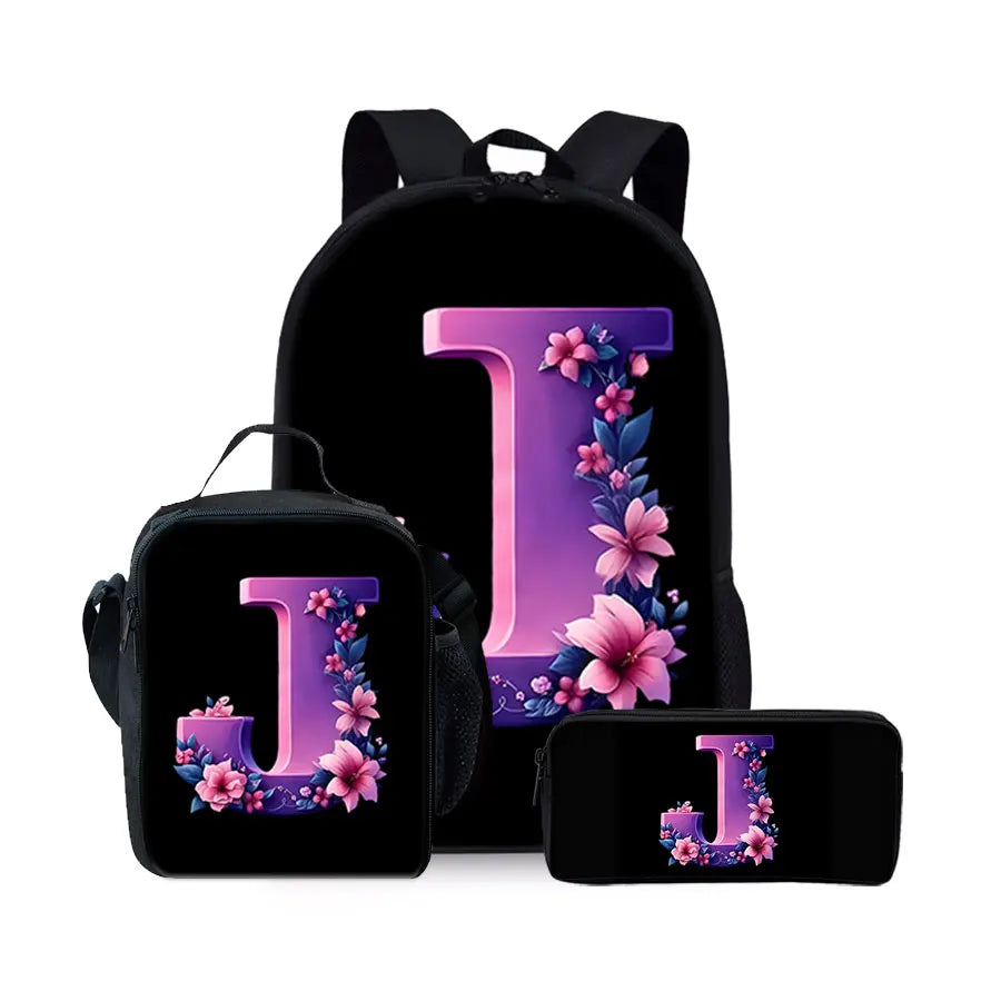 English Alphabet Pattern 2D Flat Cartoon School Backpack Three Piece Set