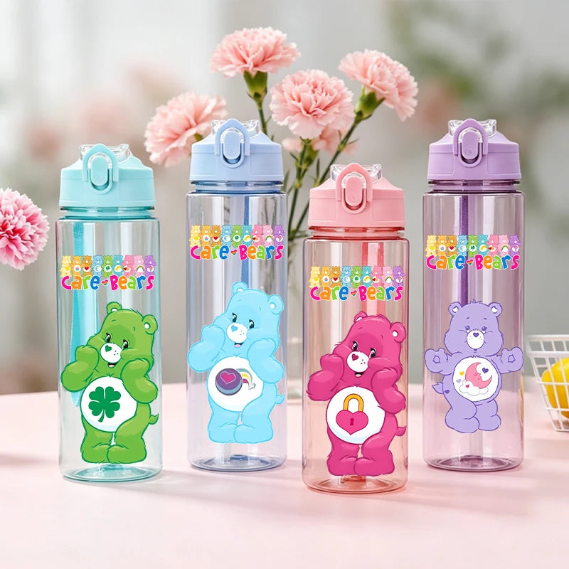 900ml Care Bears Cute Water Bottle with Straw Girls School Plastic Cup