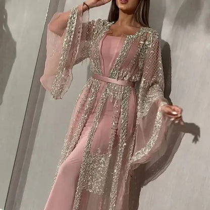 Sexy Gold-stamped Shoulder Cover Dress Set