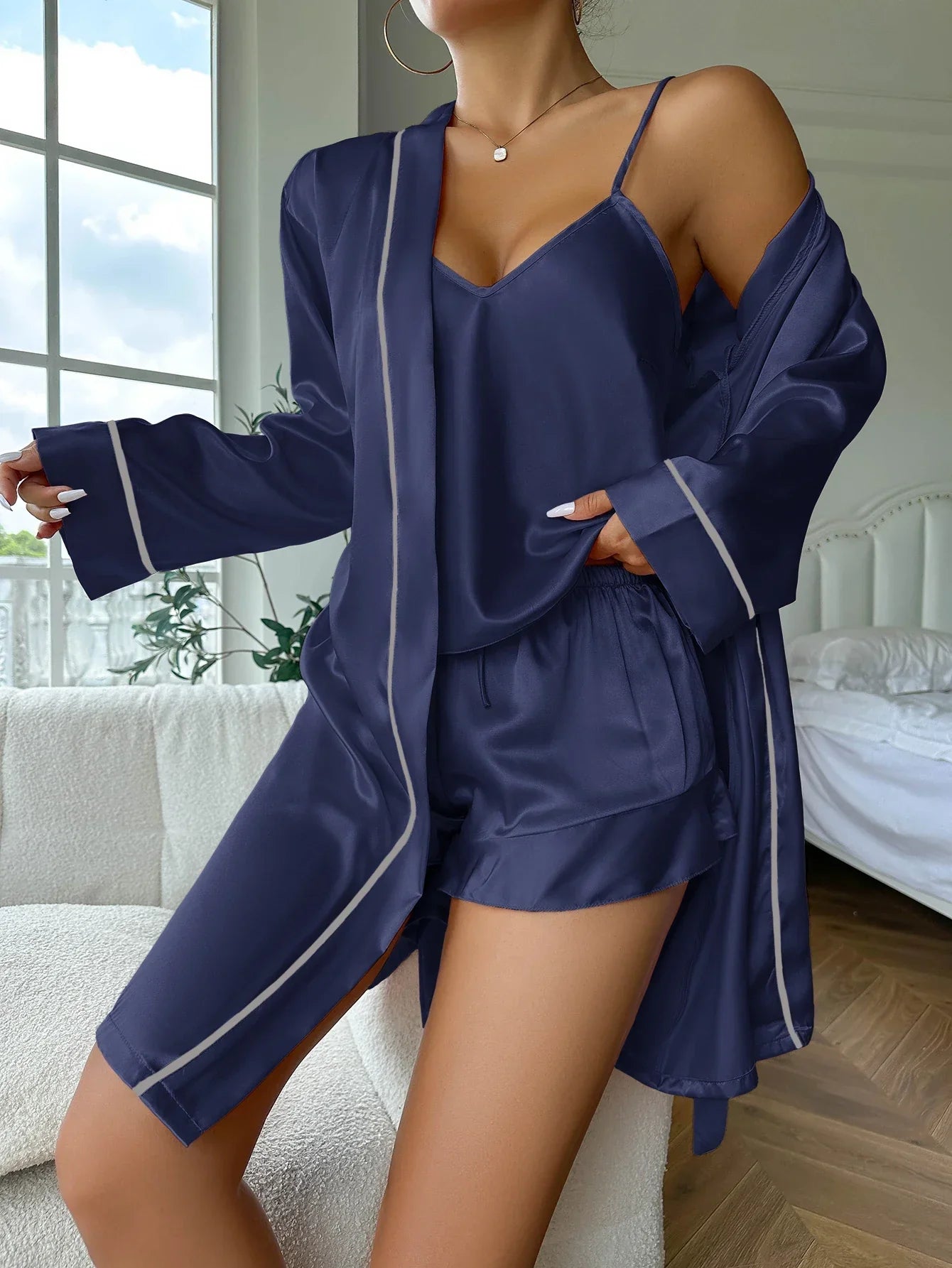 Satin Long Sleeve Belted Robe Set