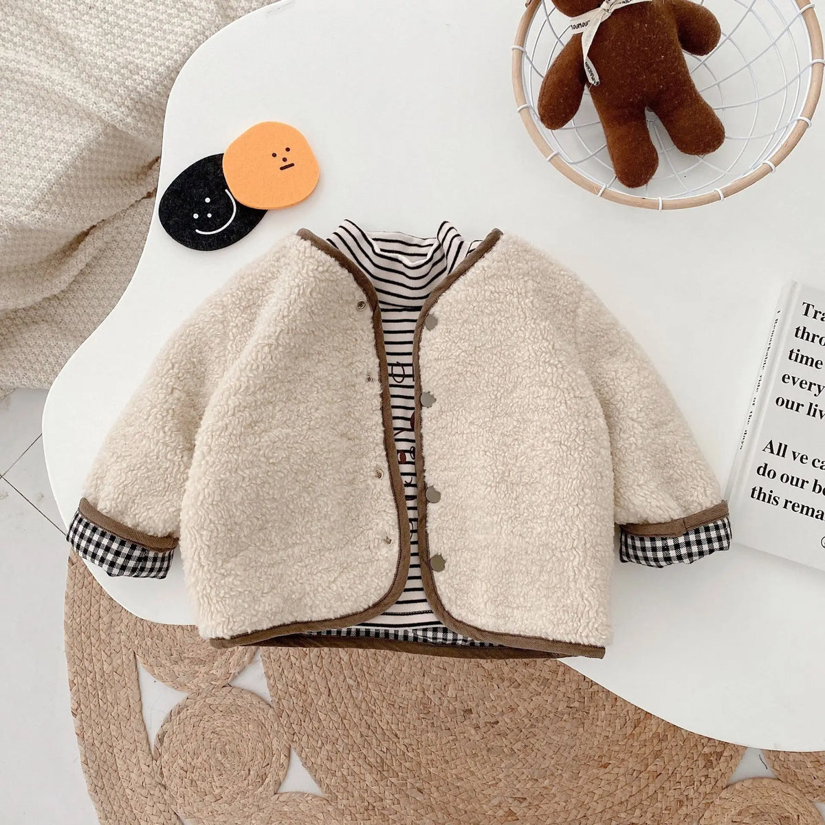 1-6 Years Old Autumn/Winter Double-Sided Wear Plaid Plush Jacket