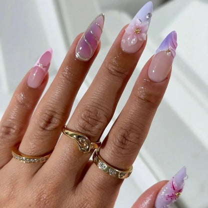 24pcs French Fake Nails Finished Almond Nails Sets