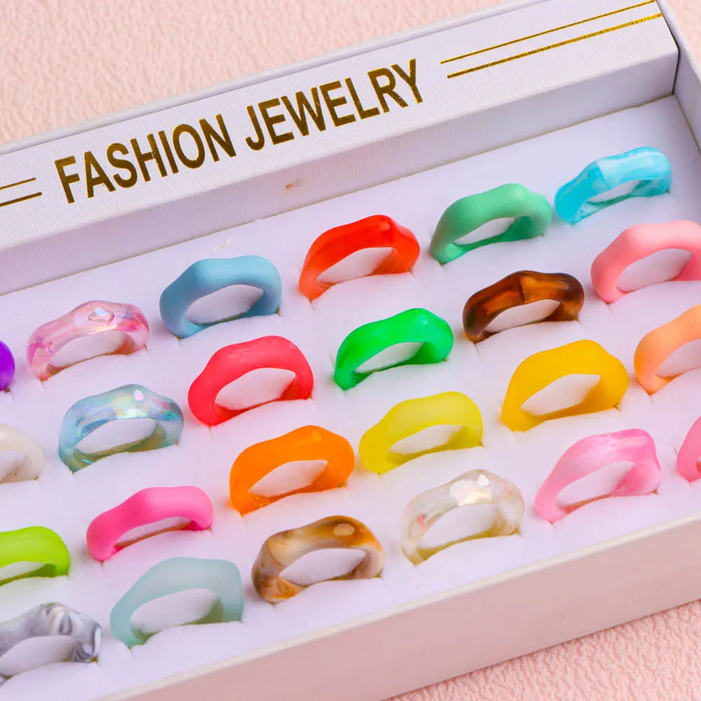 10/20Pcs/Lot Romantic Cute Multicolor Animal Stripes Resin Rings