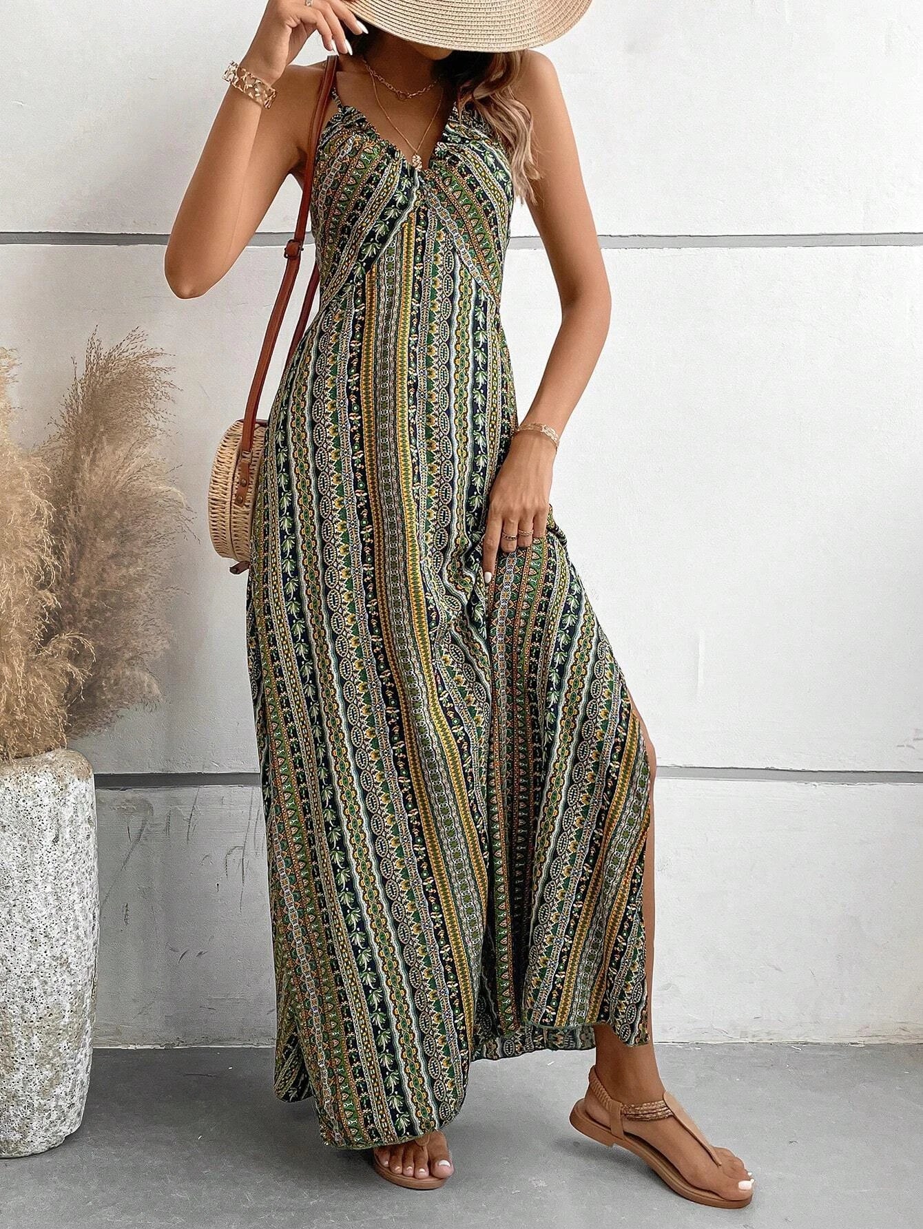 Backless Split Thigh Boho Dress
