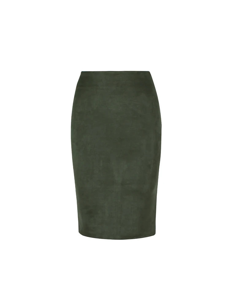 Suede Pencil High Waist Bodycon Vintage Suede Split Thick Stretchy Skirts