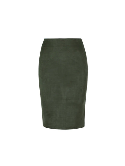 Suede Pencil High Waist Bodycon Vintage Suede Split Thick Stretchy Skirts