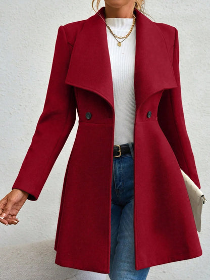 Autumn Winter Notch Lapel Buttoned Slim Fit Woolen Coat