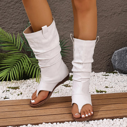 Embroidered Clip-Toe Wedge Heel Stylish Breathable Western Boots