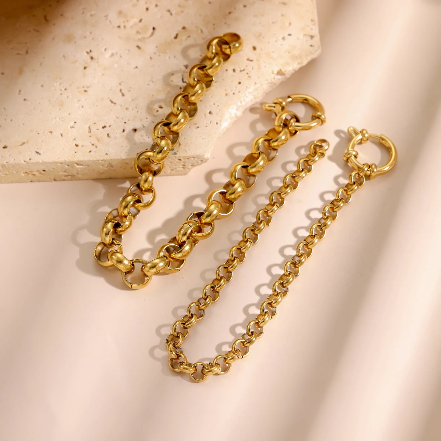 Stainless Steel Thick Simple Chunky Chain Layered Gold Bracelet Set