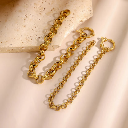 Stainless Steel Thick Simple Chunky Chain Layered Gold Bracelet Set