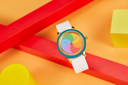 Rainbow rotating dial silicone strap watch