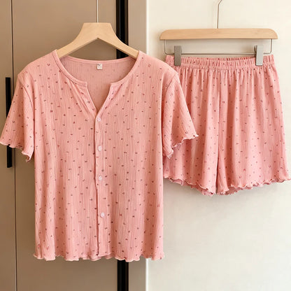 Japanese-Style Knitted Cotton Short-Sleeved Cardigan Thin Sleepwear Pajamas