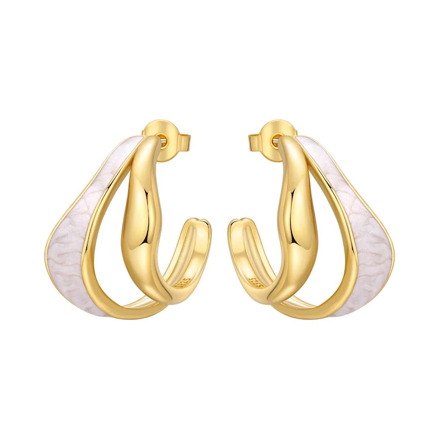 S925 Sterling Silver Zircon 18K Gold Lining Vintage Hoop Earrings