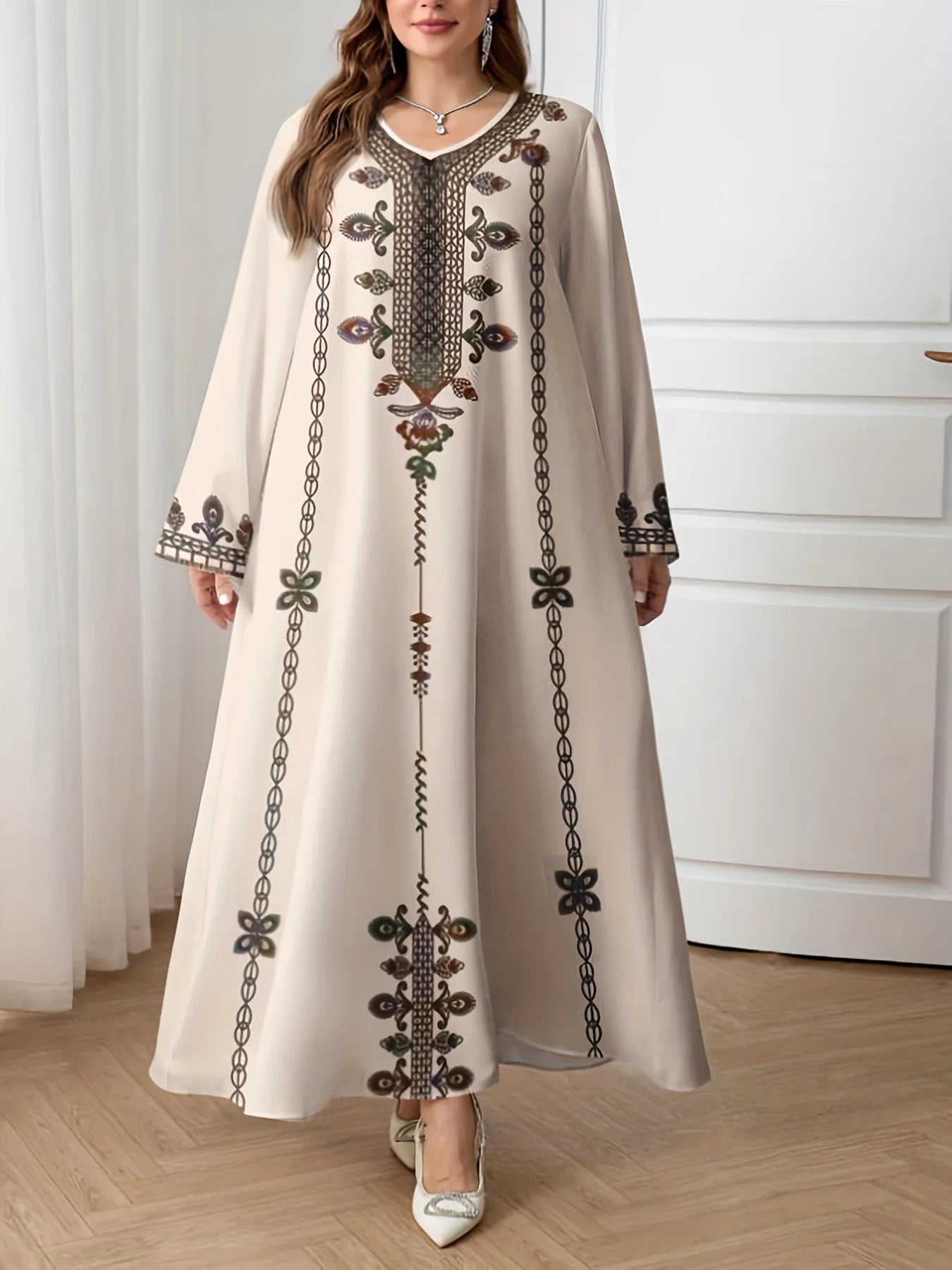 Middle Eastern Robe Plus-Size Long-Sleeve Dress