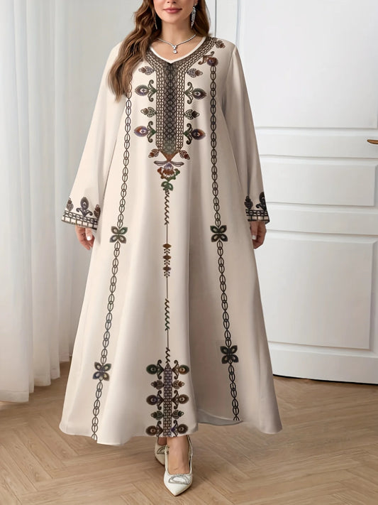 Middle Eastern Robe Plus-Size Long-Sleeve Dress