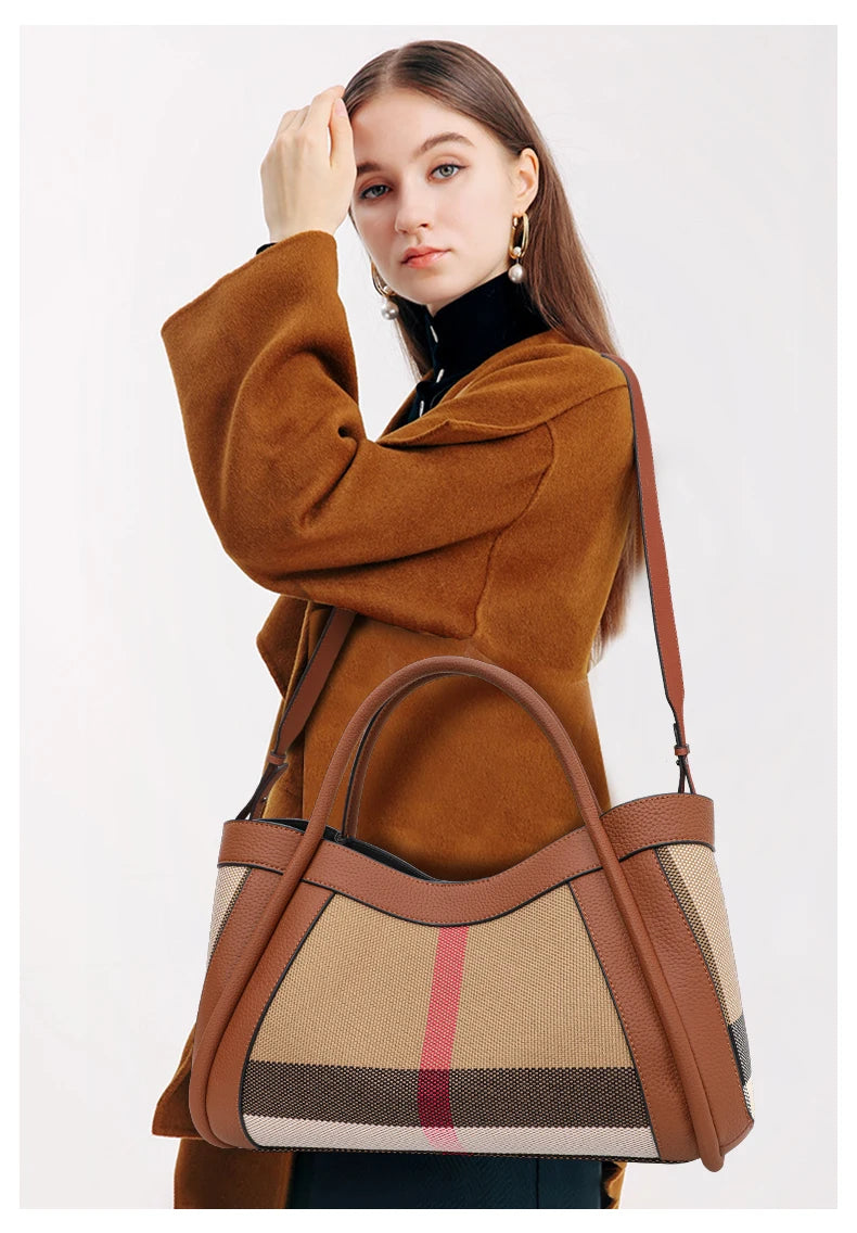 Bolso de lona y cuero genuino