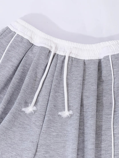 Contrast Line Drawstring Waist Baggy Wide Leg Casual Sport Sweatpants