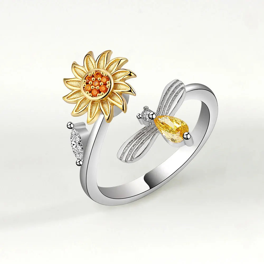 DANA 925 Silver Sunflower Diamond Zircon Ring