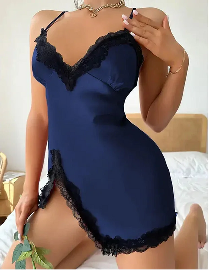 Backless Sexy Sleepwear Short Silk Lingerie Dress