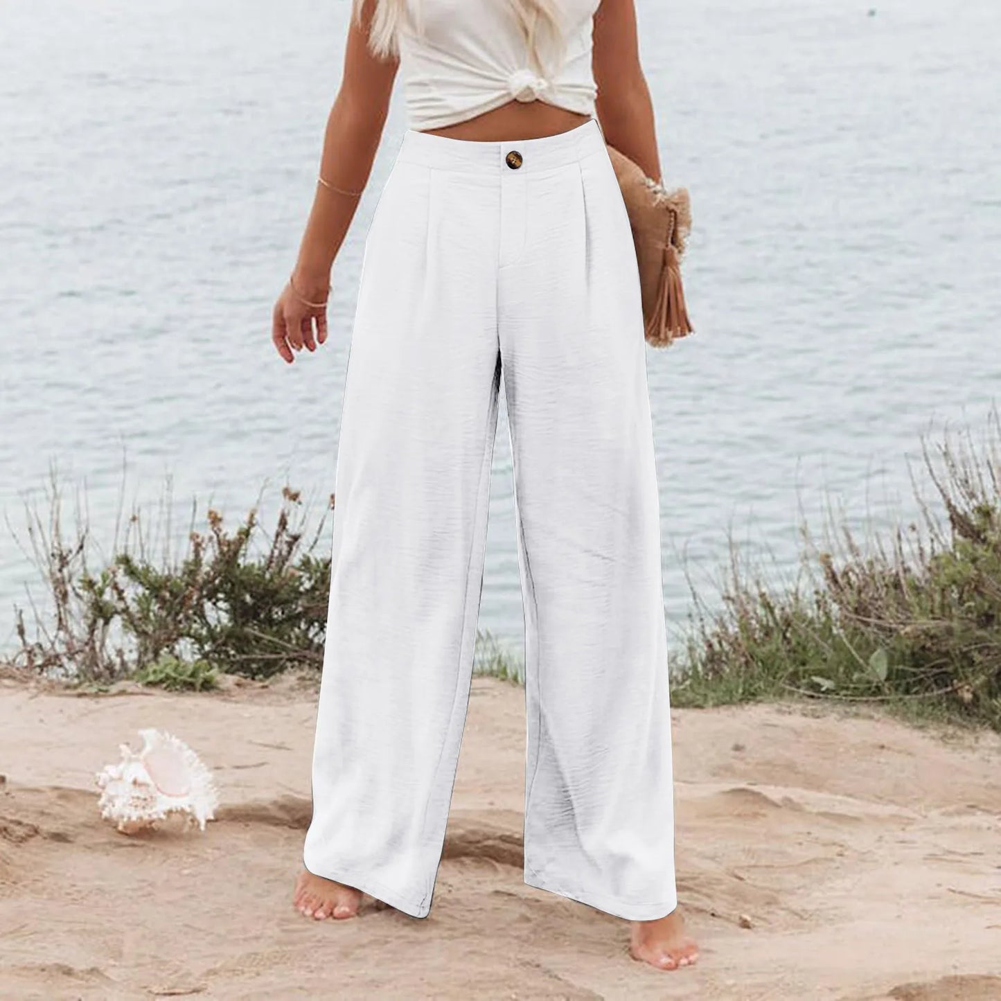 Cotton-Linen Casual Lightweight Elastic Waist Lounge Pants