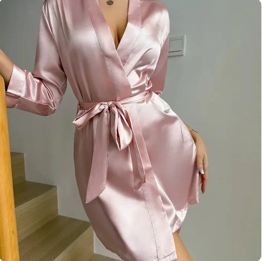 Short Silky Satin Bathrobe Lingerie