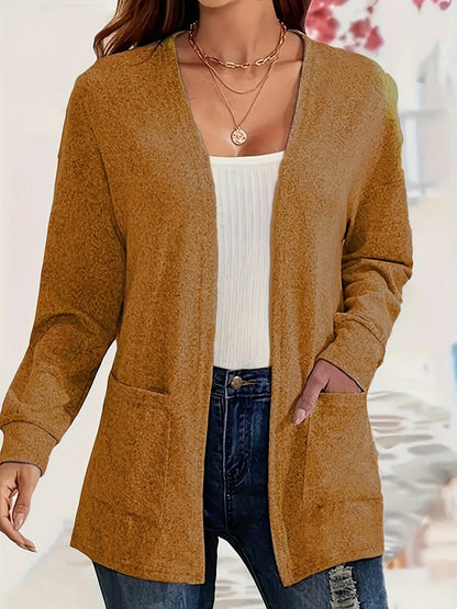 Autumn chic casual solid color pocket thin plus size jacket cardigan