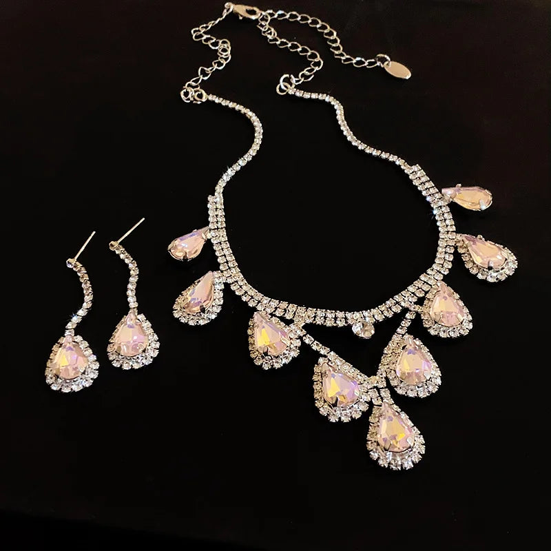 Inlaid Red Rhinestone Necklace Earring Set