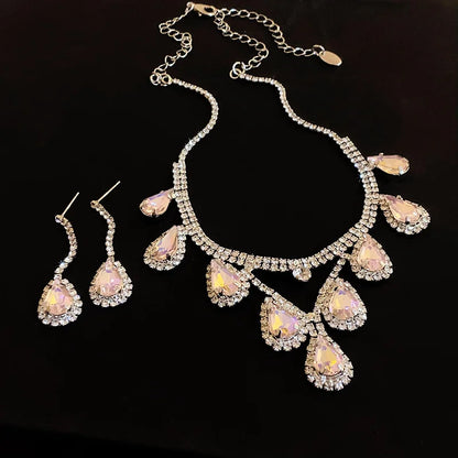 Inlaid Red Rhinestone Necklace Earring Set