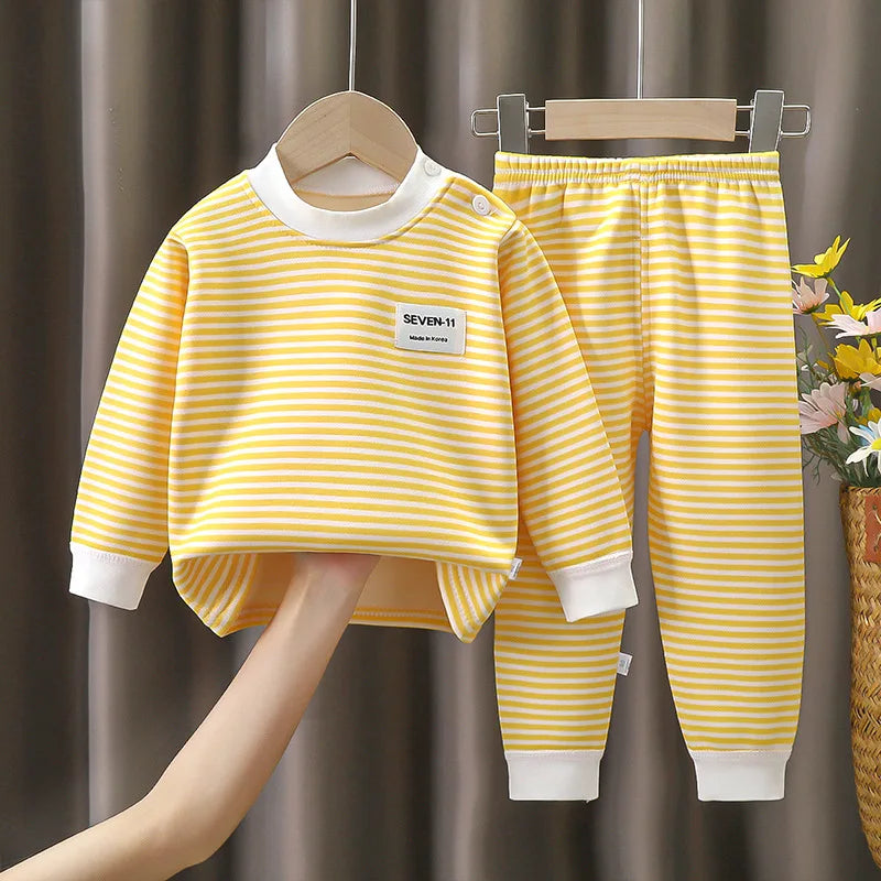 Striped Plush Warm Pajamas Autumn and Winter Pajamas 0-5 Years Old Set