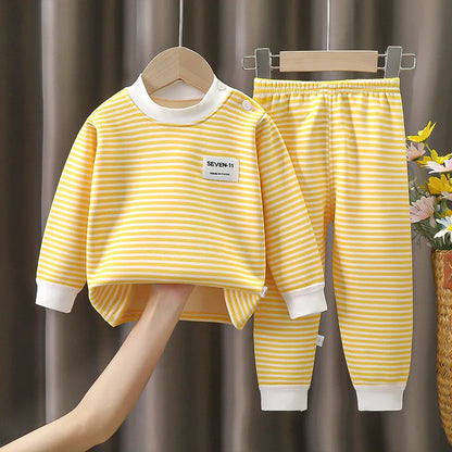 Striped Plush Warm Pajamas Autumn and Winter Pajamas 0-5 Years Old Set