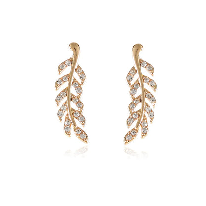 Hollow Out Leaves Crystal Ear Stud Earring