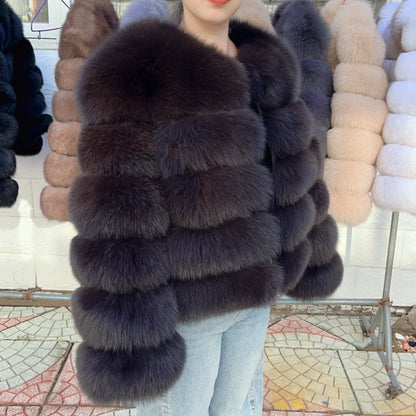 Fox Fur Coat Real Winter Brown Leather Coats & Jackets
