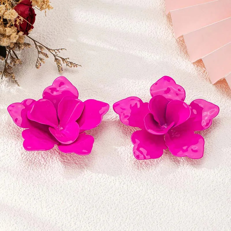 Exaggerated Metal Large Flower Stud Earrings