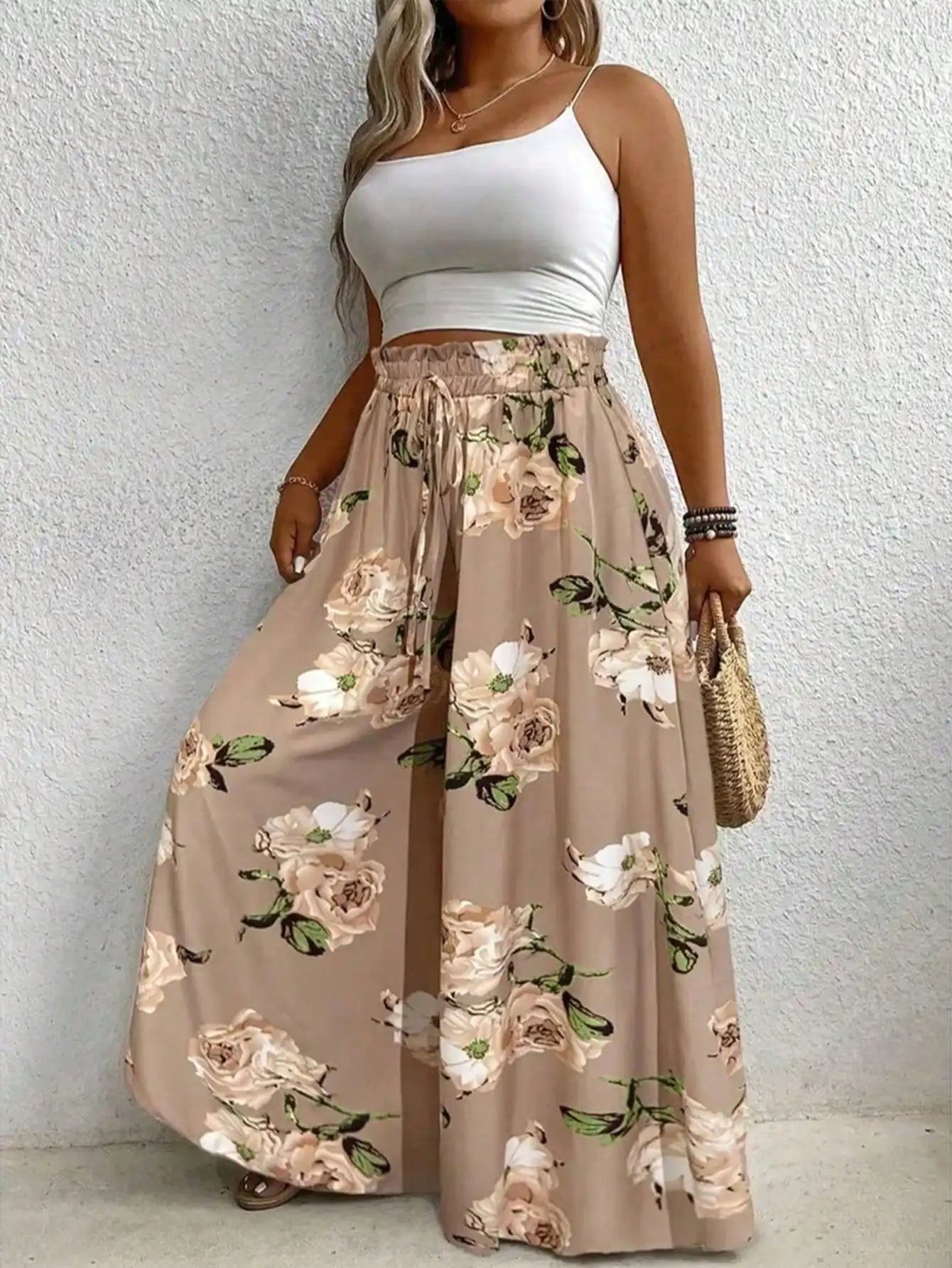 Elegant plus Size Printed Wide Leg Pants