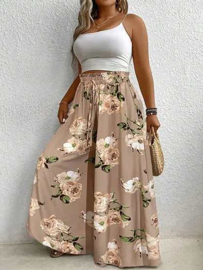 Elegant plus Size Printed Wide Leg Pants