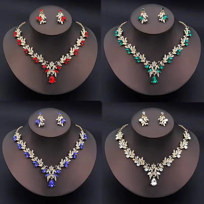Cross Mirror Exaggerated Gemstone Necklace Set