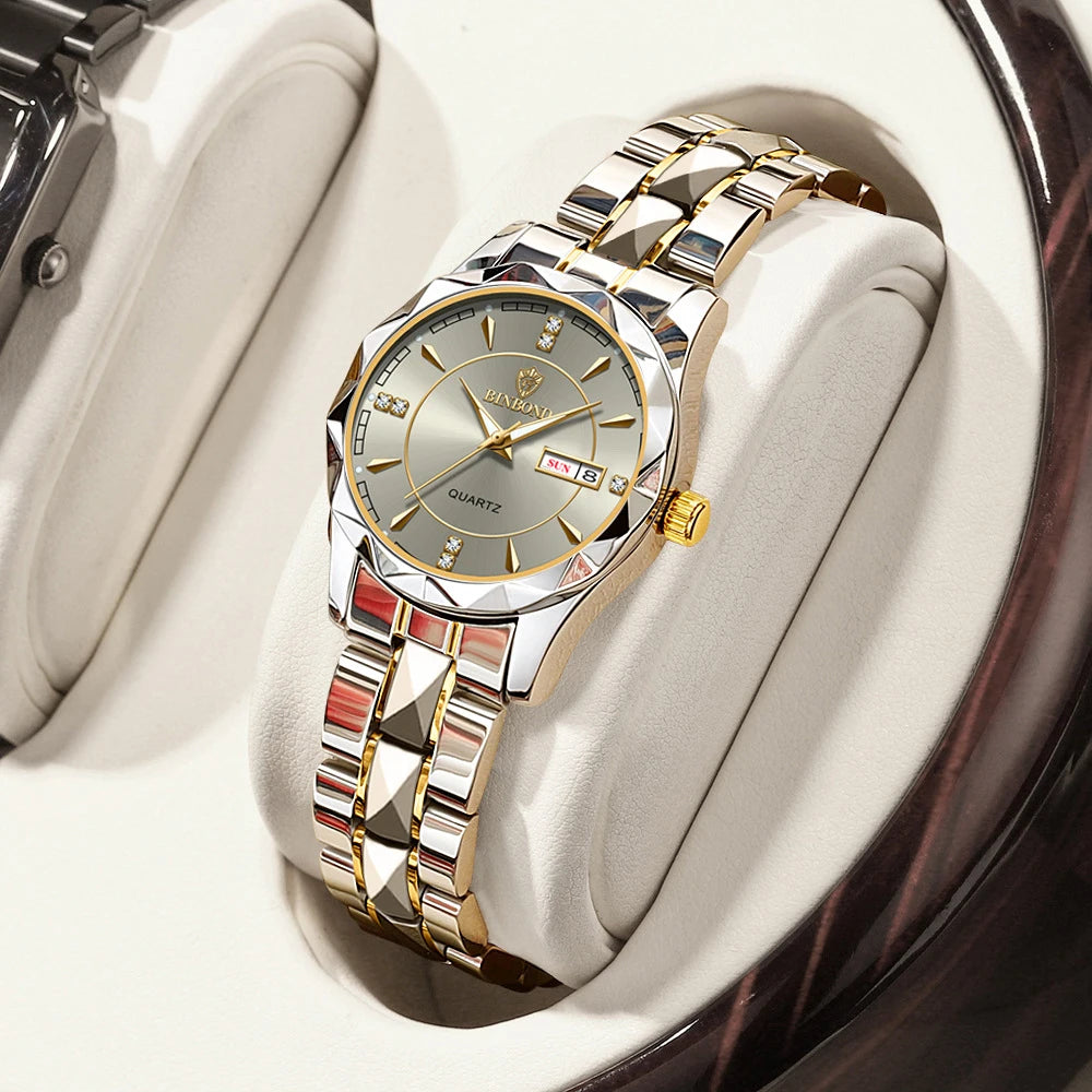 Luxury Ladies Quartz Waterproof Luminous Date Stainless Stain Wristwatch