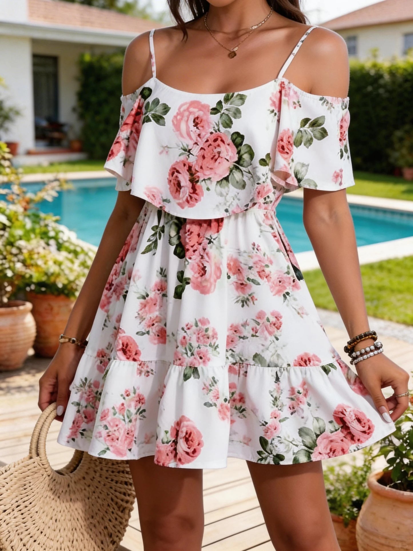 European Style Floral Print Dress
