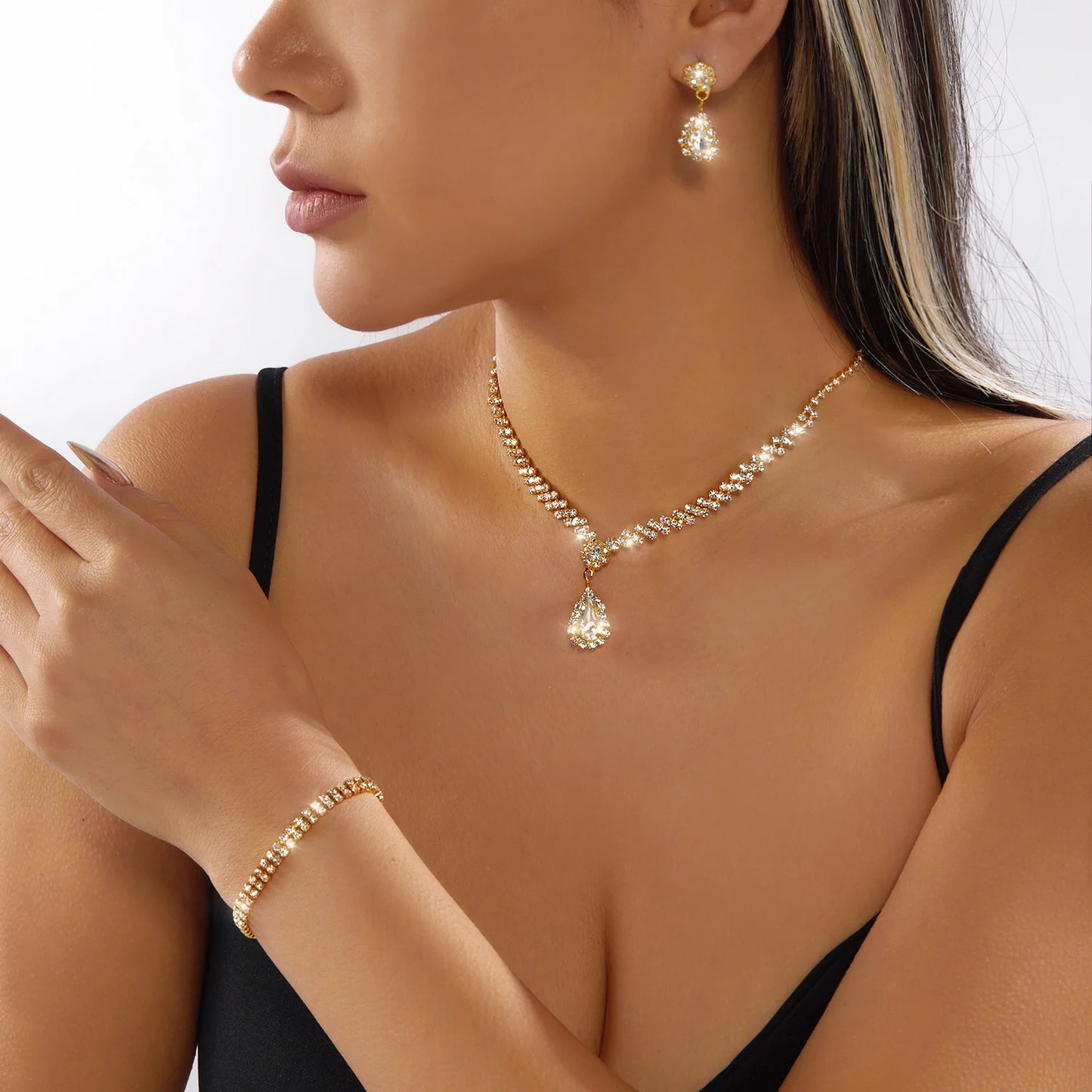 Geometric Rhinestone Crystal Necklace Choker Jewelry Set